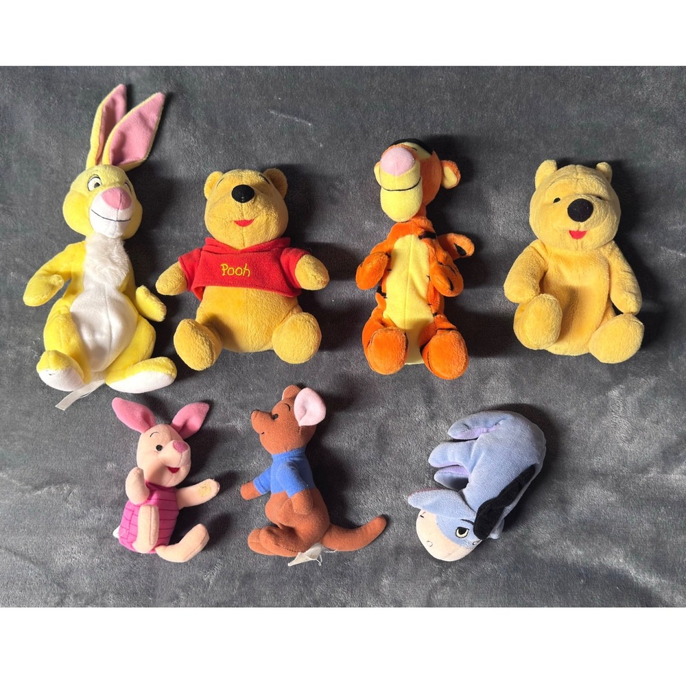 Disney Winnie the Pooh Plush Lot of 7 Tigger Piglet Eeyore Roo Rabbit Mattel 90s